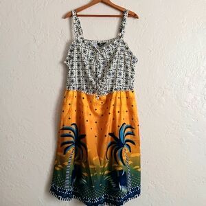 Bloomchic dress plus sz 18-20 midi tropical draw string frill trim sleeveless
